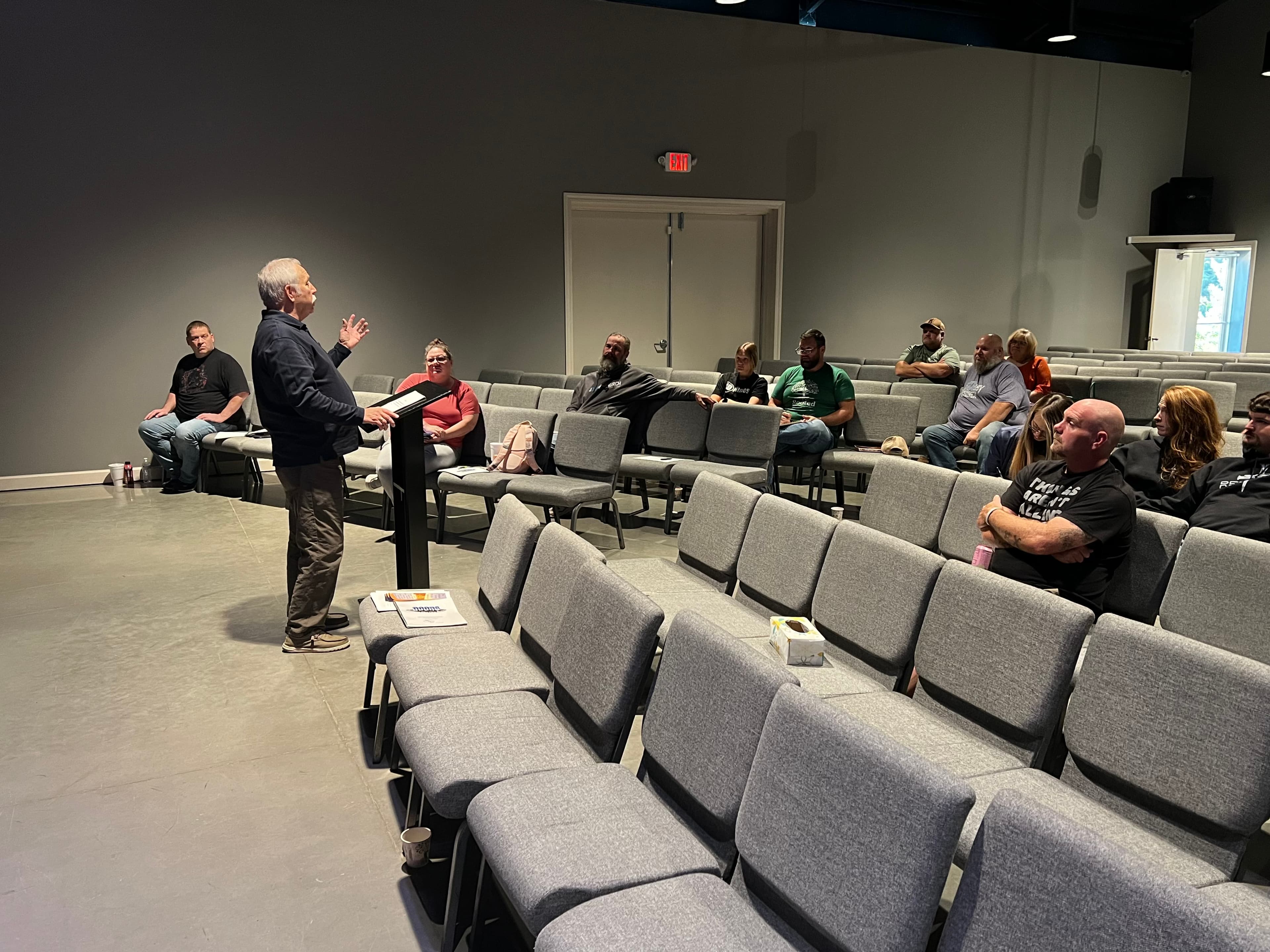 A DOORS meeting in progress with Greg Hogan speaking to attendees